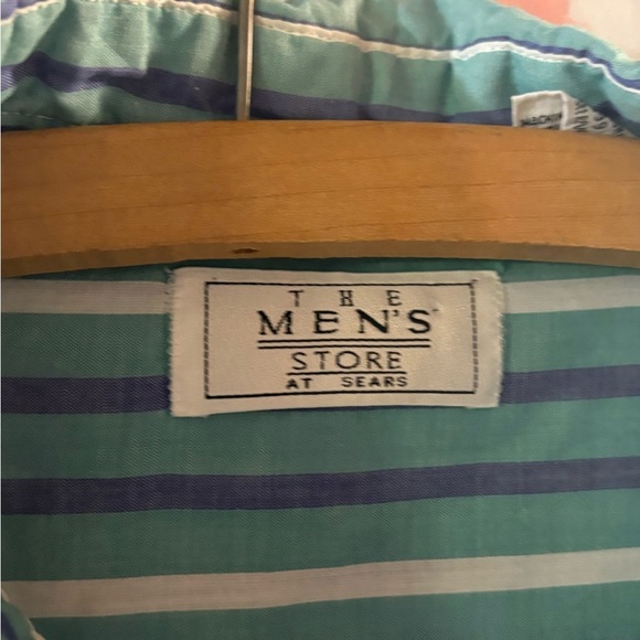 Vintage The Men's Store Blue and Green Striped Casual Shirt - Picture 3 of 8